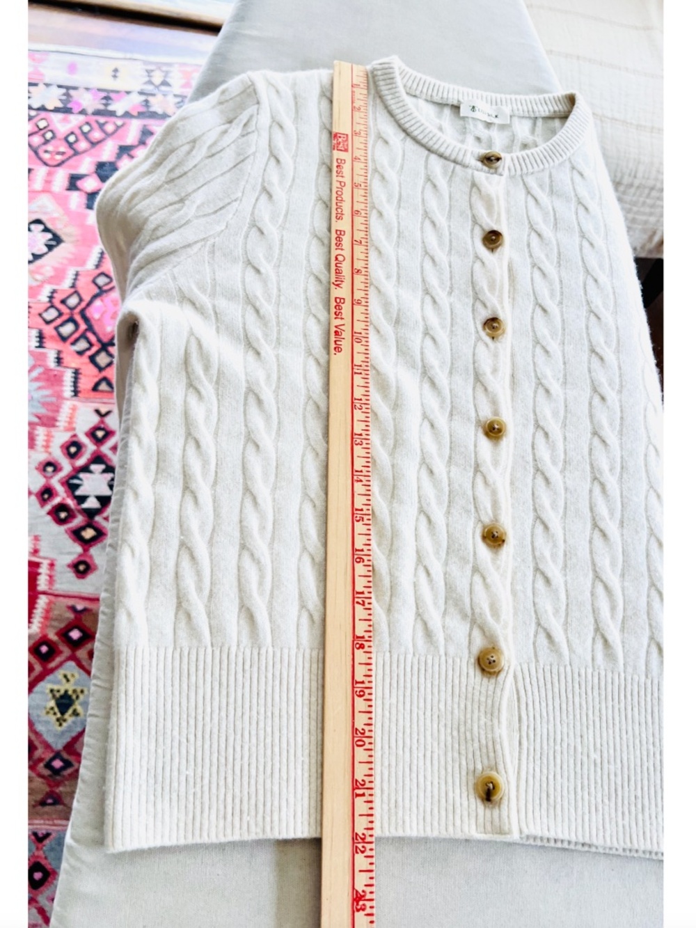 LILYSILK 100% Baby Cashmere Cable Knit Button Cardigan in Ivory - S - Picture 12 of 13